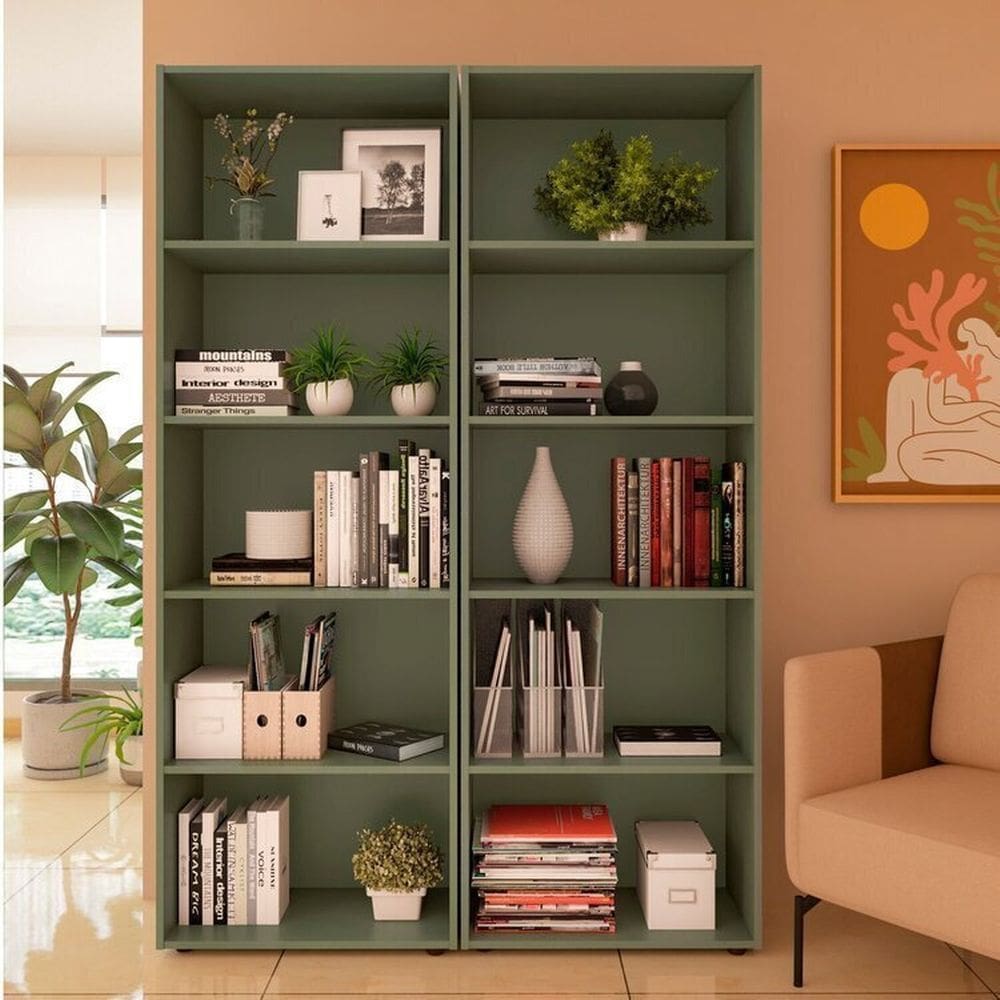 Conjunto com 2 Estantes para Livros 5 Prateleiras Multy Menta
