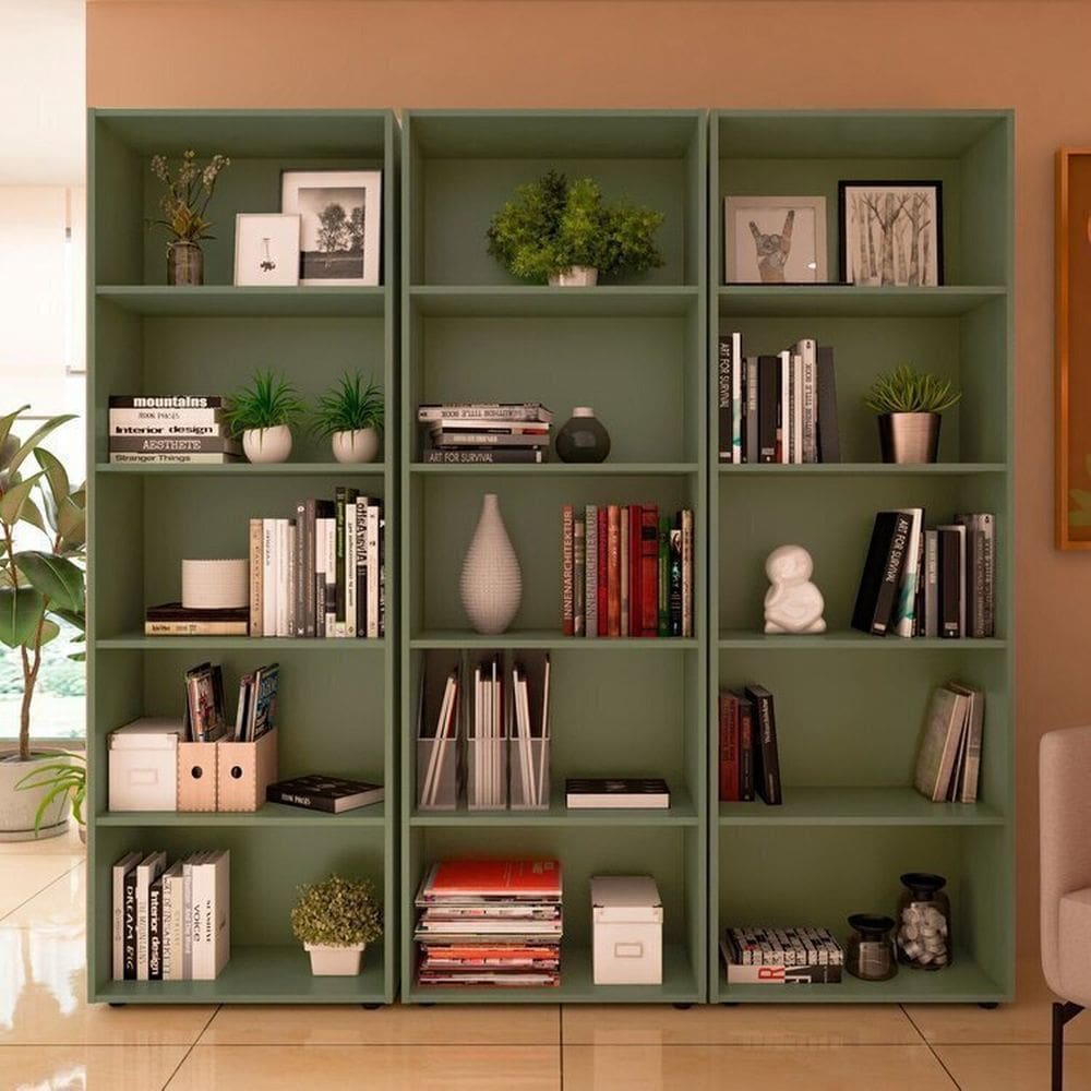 Conjunto Sala de Estar com 3 Estantes para Livros 5 Prateleiras Multy Menta