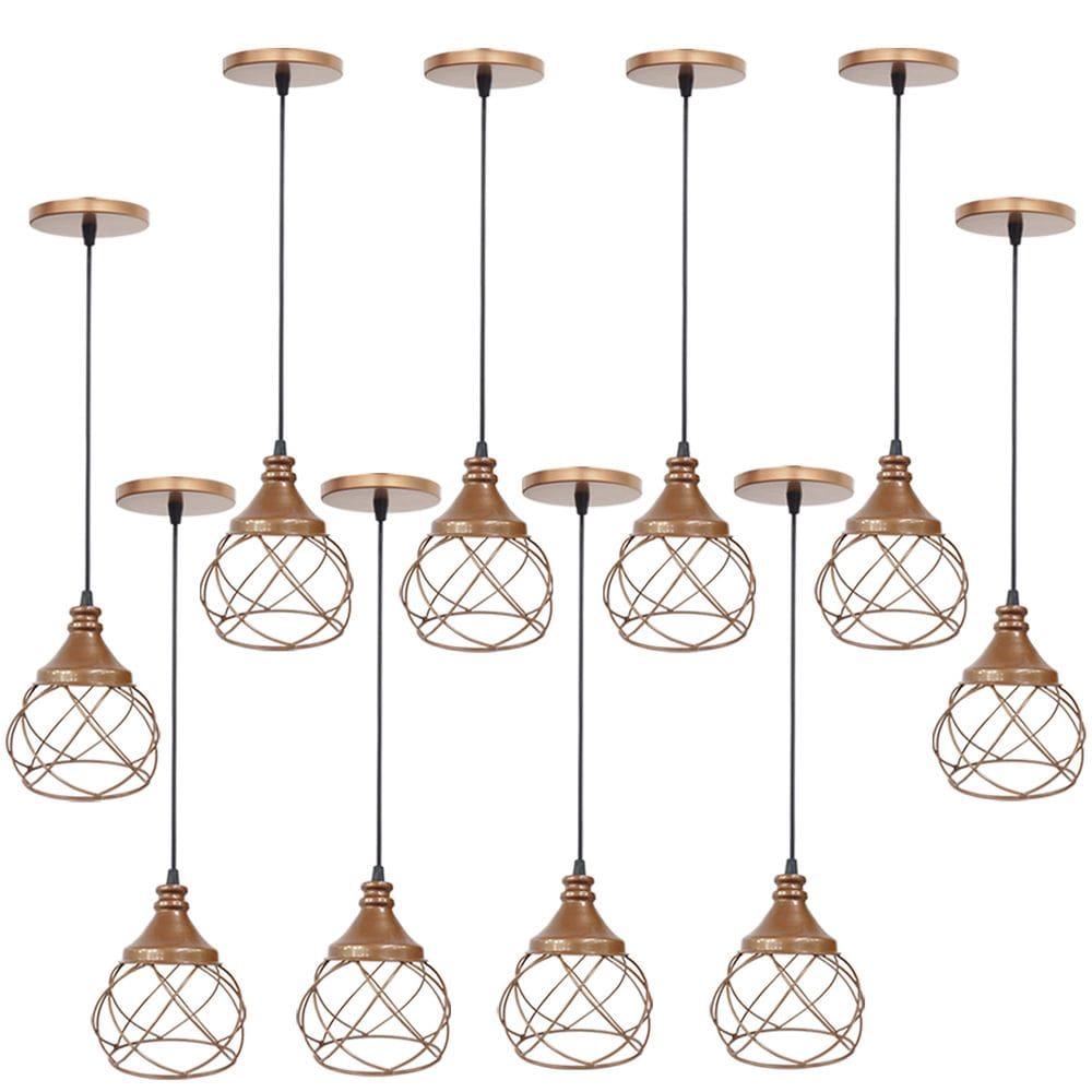 10 Pendentes Aramado Cobre Rose Gold Lustre Luminária Teto Regulável Sala Cozinha