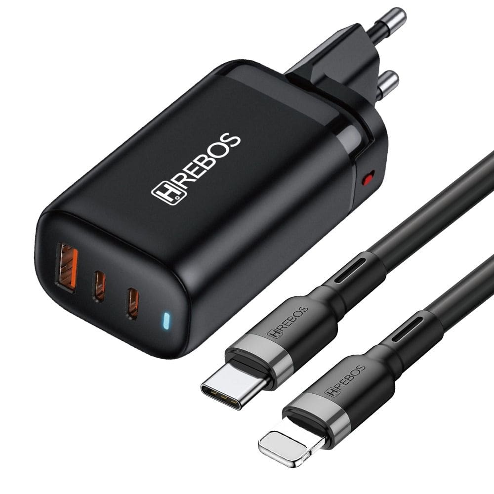Carregador Hrebos Crg-202ci Chargewave 65w + Cabo Lghtng Preto