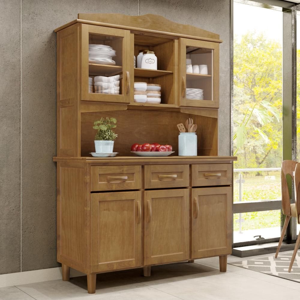 Armário Cristaleira Cozinha Brasil 5 Portas 3 Gavetas Freijó Madeira Maciça Cavazotto