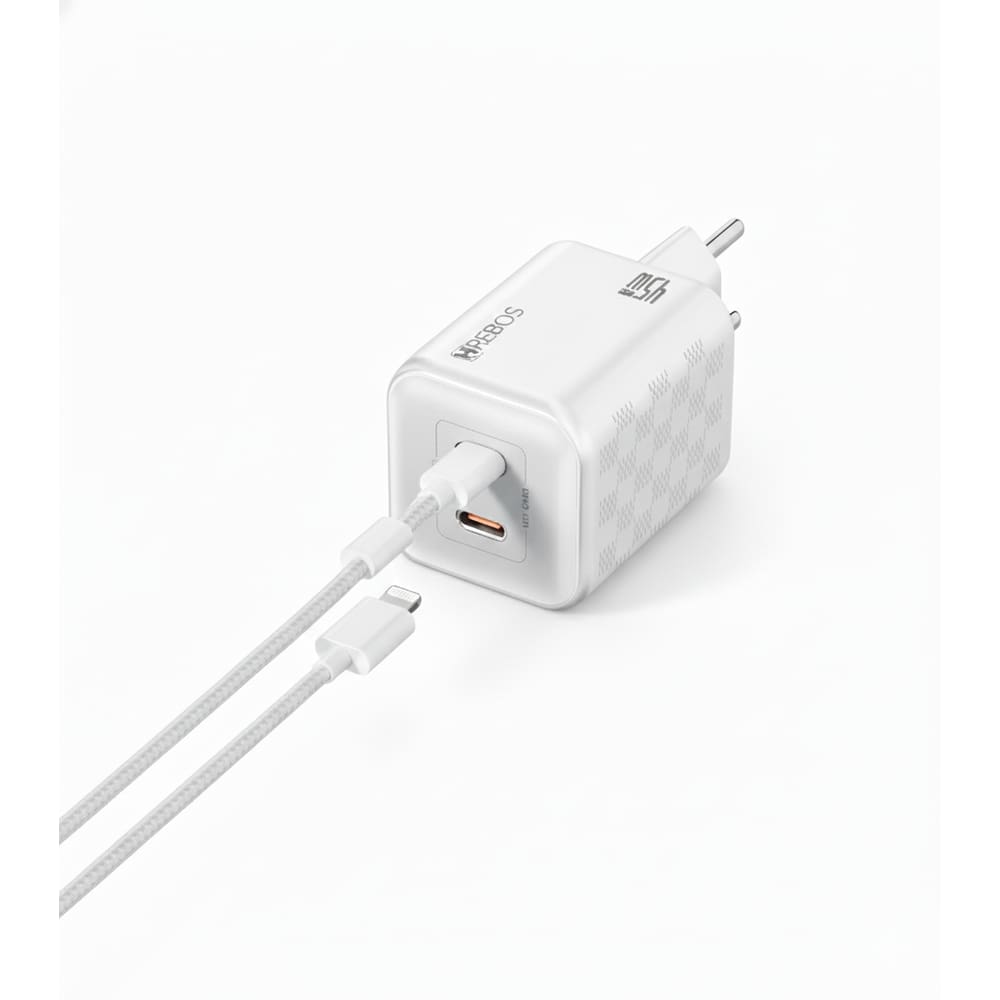 Carregador Hrebos Crg-218i White Chess 45w + Cabo Lghtng Branco