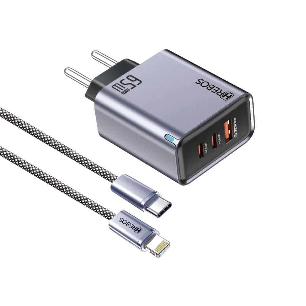 Carregador Hrebos Crg-239i Fusioncharge 65w Cabo Lghtng