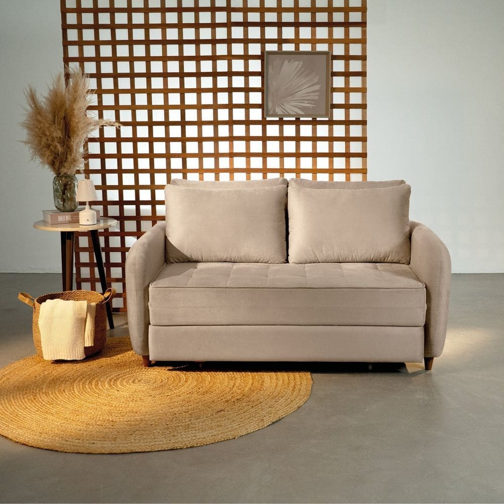 Sofá Cama Casal 150cm Mode Cabecasa Madeiraoriginals Veludo Bege