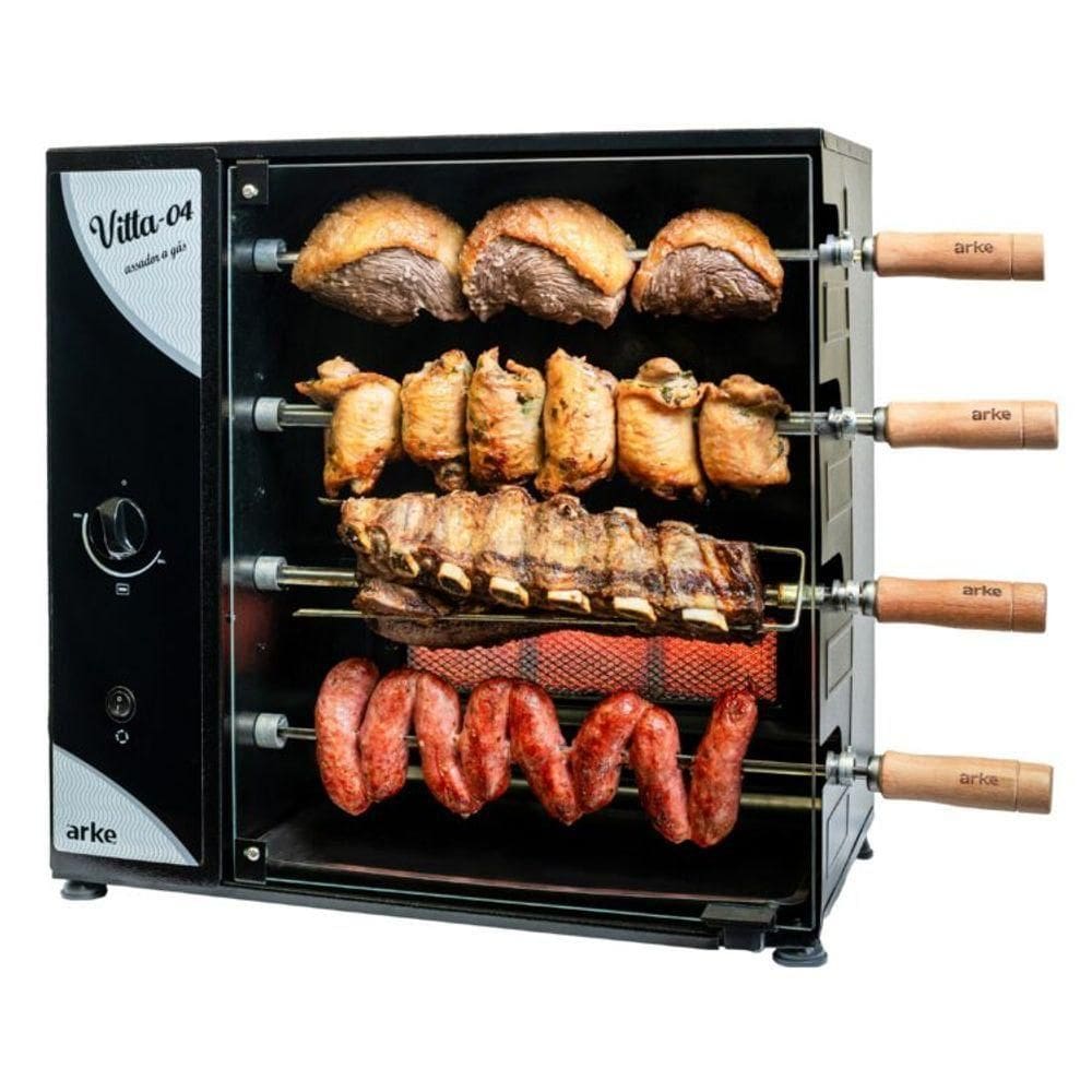 Churrasqueira Assador A Gás GLP Rotativa Elétrica Aço Carbono Infravermelho Vitta 04 220V