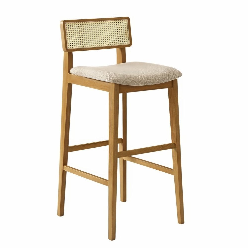 Banqueta Urbana em Madeira Macica Com Encosto Anatomico com Tela em Ratan