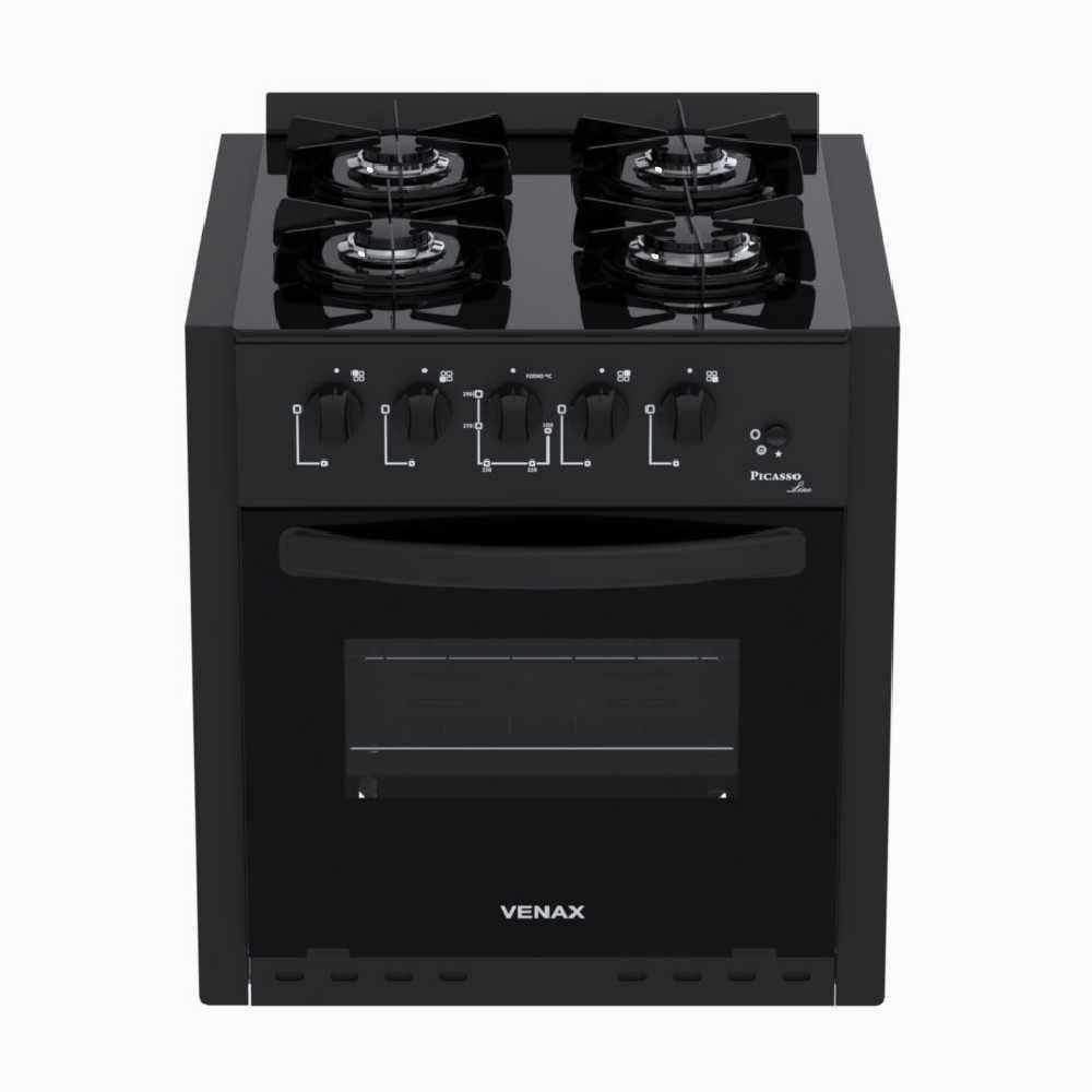 Fogão A Gás De Embutir 4 Bocas Picasso Line Preto Fosco - Venax