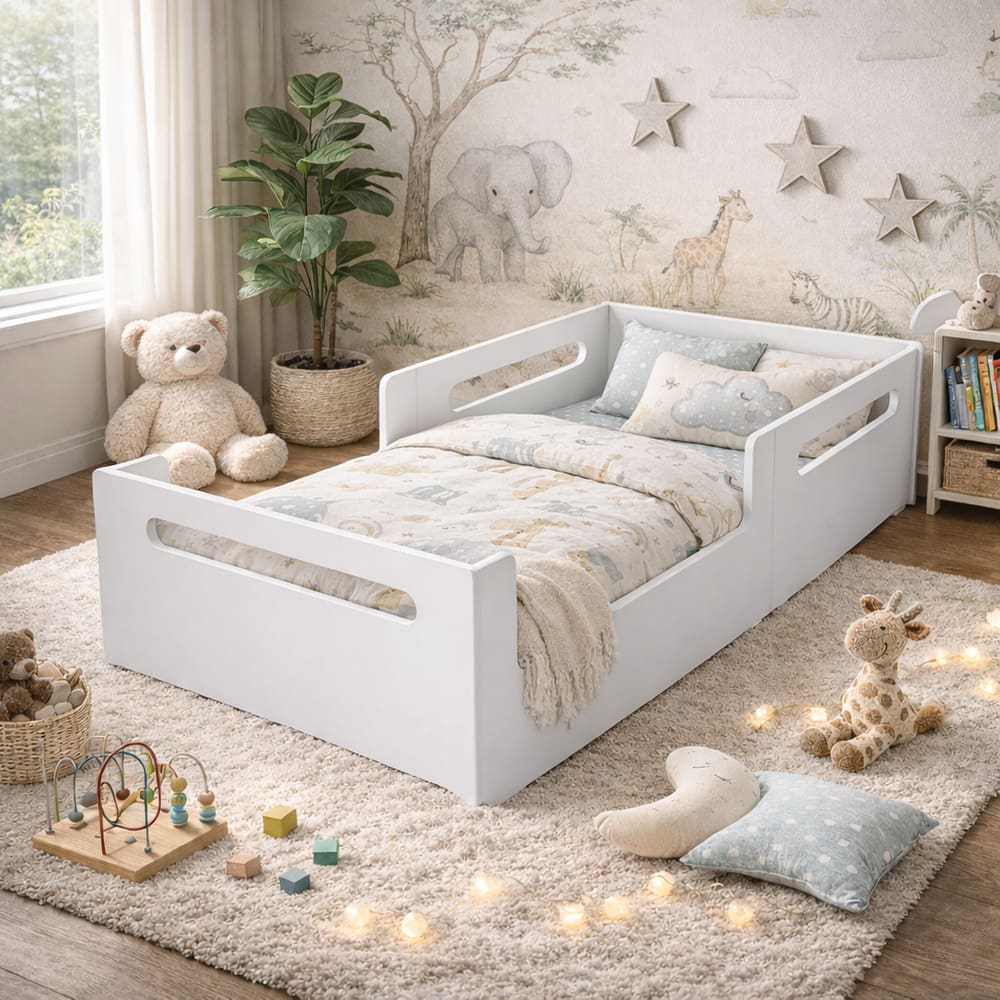 Cama Solteiro Montessoriana Baixa Quarto Infantil Segura Para Crianças em Mdf