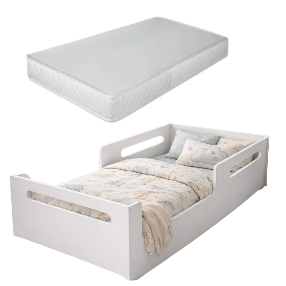 Cama Solteiro Montessoriana Baixa Quarto Infantil Segura Para Crianças em Mdf Com Colchão