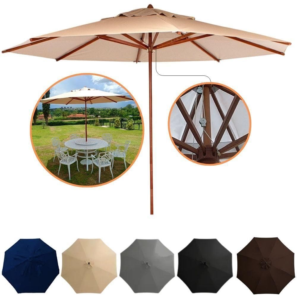 Guarda Sol Ombrelone Madeira 3m Com Proteção Uv Para Piscina Jardim Bege Escuro
