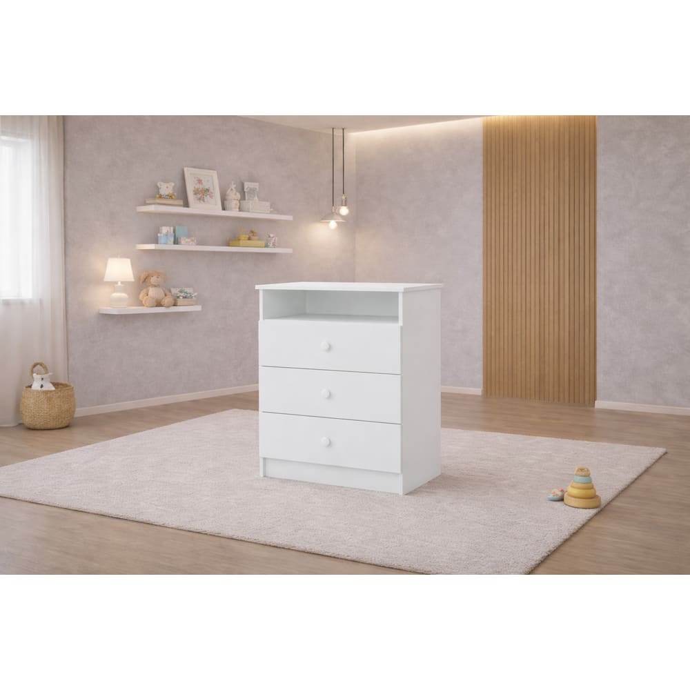 Cômoda  Infantil  3 gavetas 1 Prateleira Ninho - MobiBaby