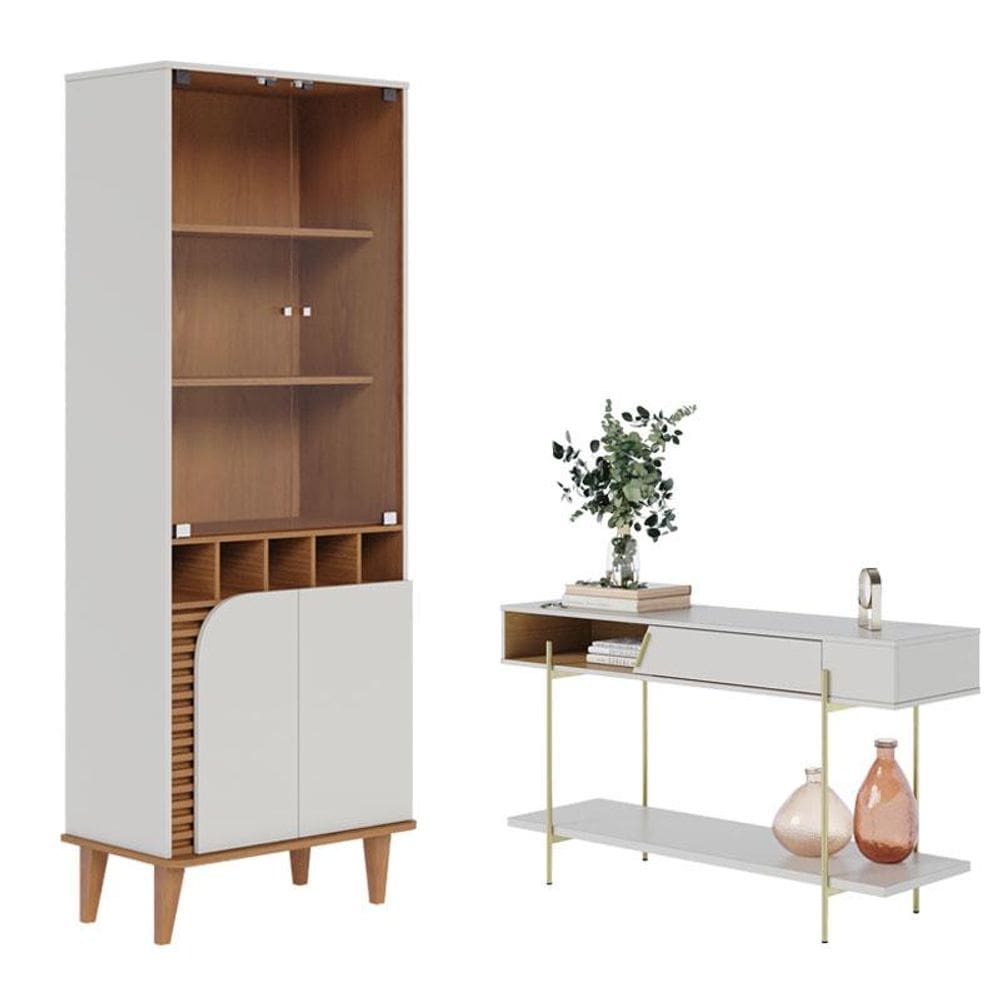 Cristaleira Jurerê e Aparador para Sala Sena Off White Matte Freijó - Colibri