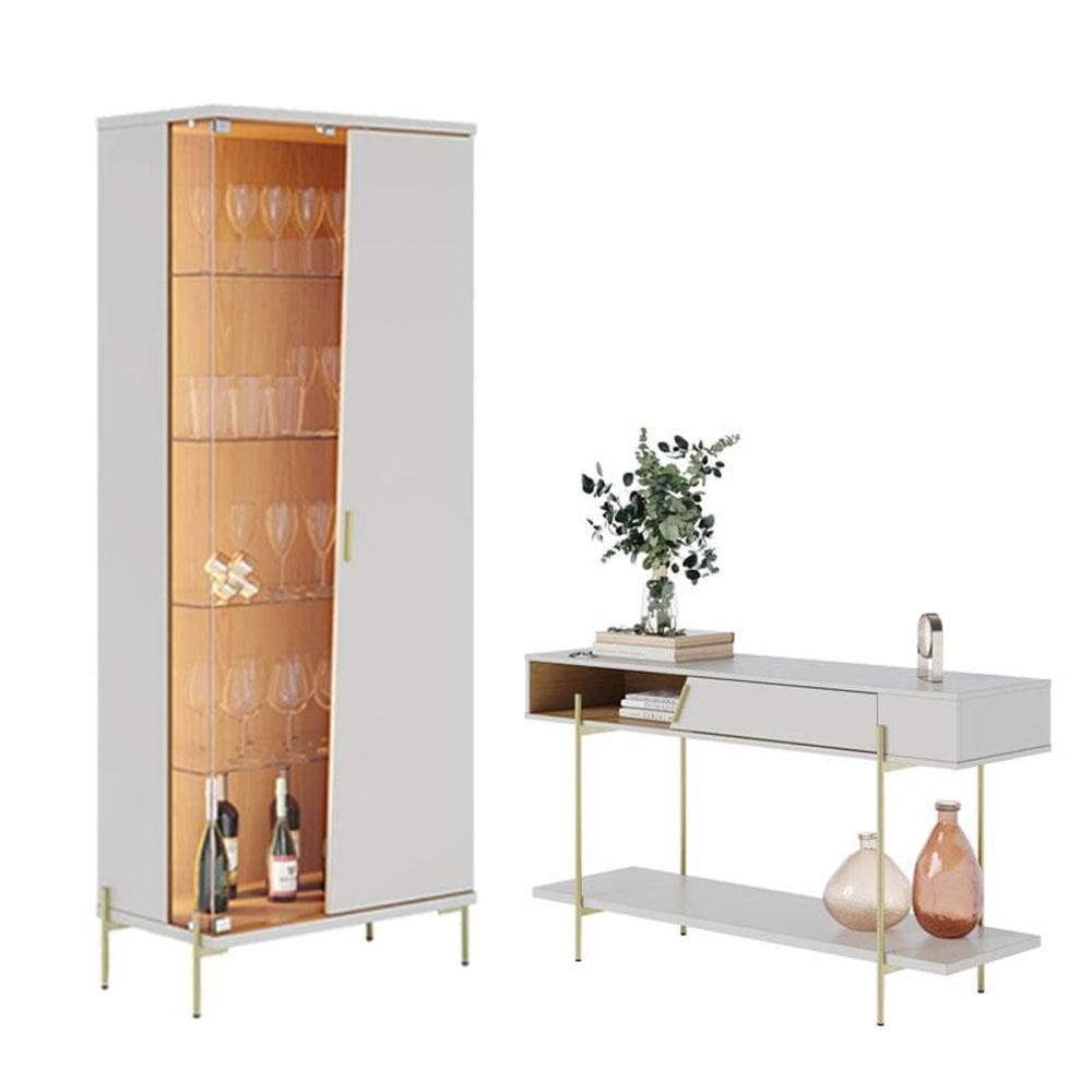 Cristaleira e Aparador para Sala Sena Off White Matte Freijó - Colibri