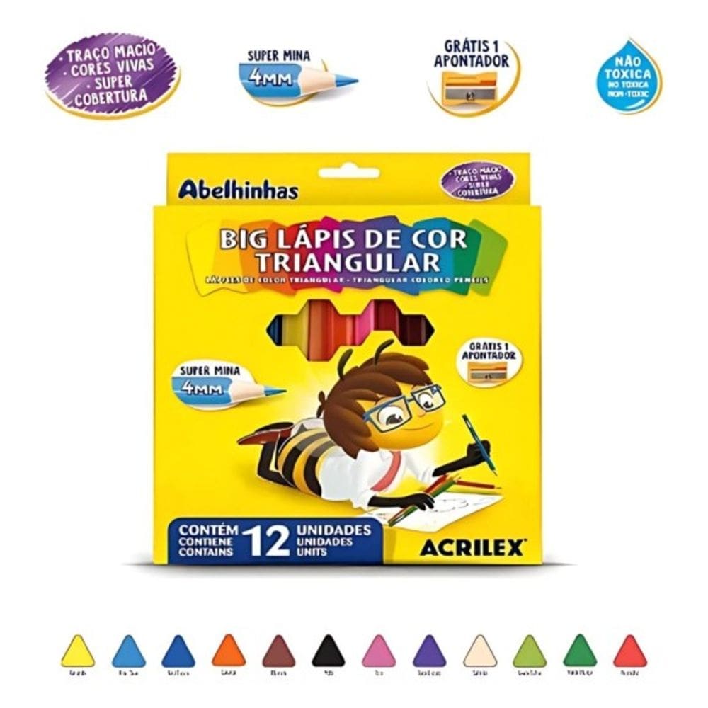 Big Lápis De Cor Grosso Triangular 12 Cores REF: 09697 Acrilex