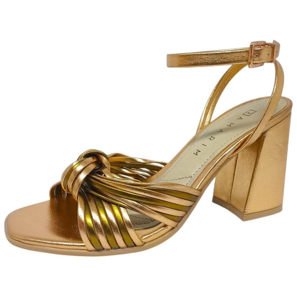 Sandália Feminina Salto Bloco Metalizada Elegante Ramarim