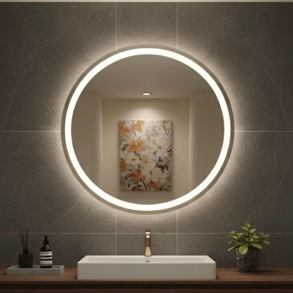 Espelho Redondo Gigante 120cm Led Jateado Frontal Touch Luxo Neutro