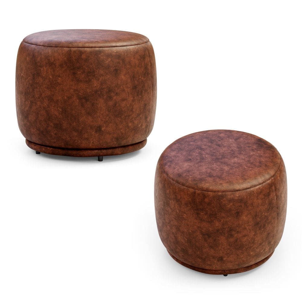 Kit 02 Puffs Decorativos Orgânicos Molly Redondo Couríssimo Whisky - Abmaza