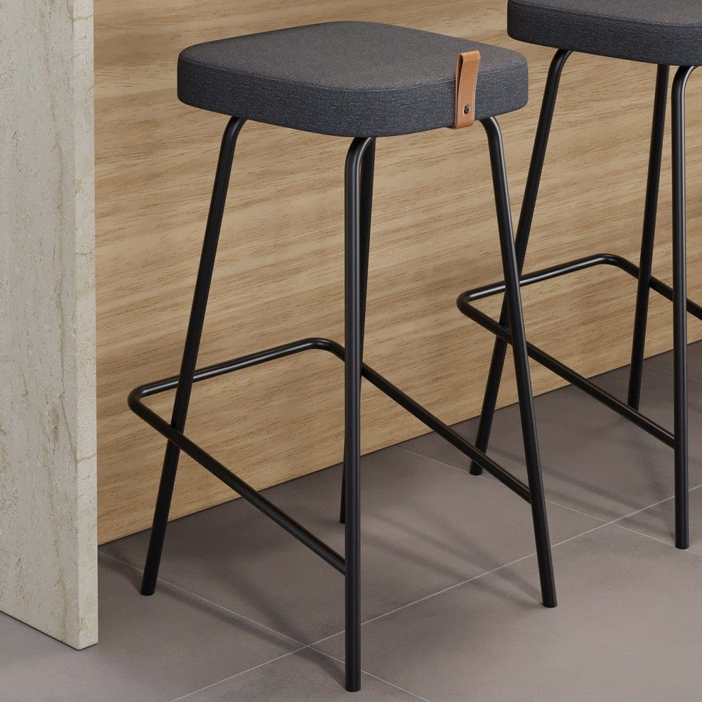 Banqueta Média Para Cozinha Vik Estofada Linho Grafite - Abmaza