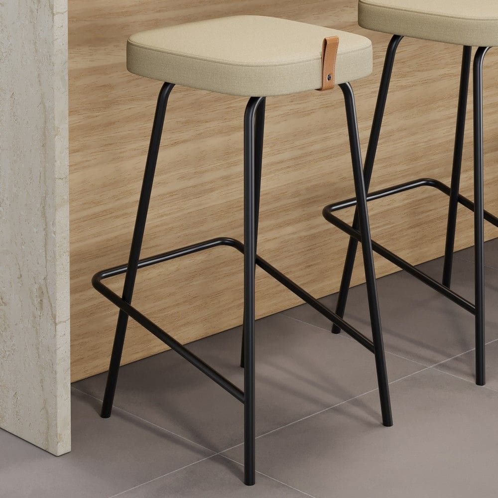 Banqueta Média Para Cozinha Vik Estofada Linho Bege - Abmaza