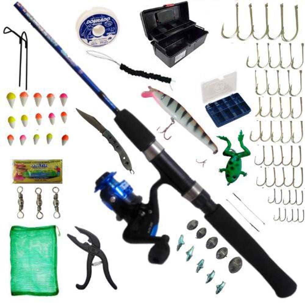Kit De Pesca Completo Vara 1.20 Mts Molinete E Acessórios