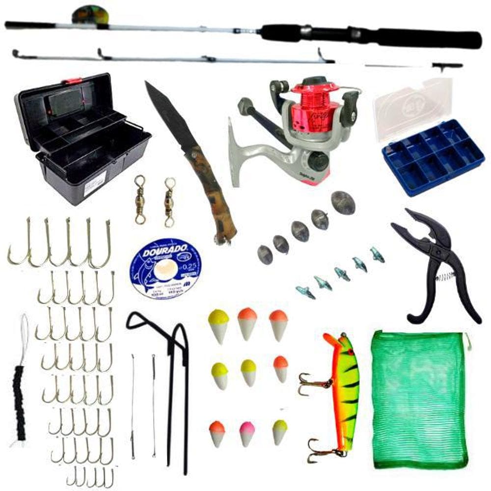 Kit Pesca Básico Infantil Caixa Acessórios Vara Molinete