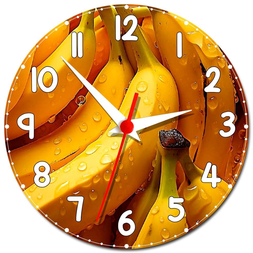 Relógio de Parede Decorativo Banana Amarela Cozinha Moderna