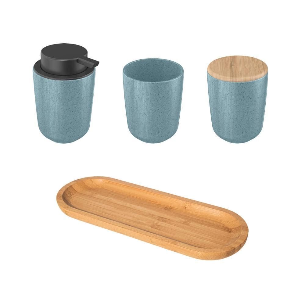 Kit para banheiro em cerâmica e Bambu Ou 4 peças Osaka