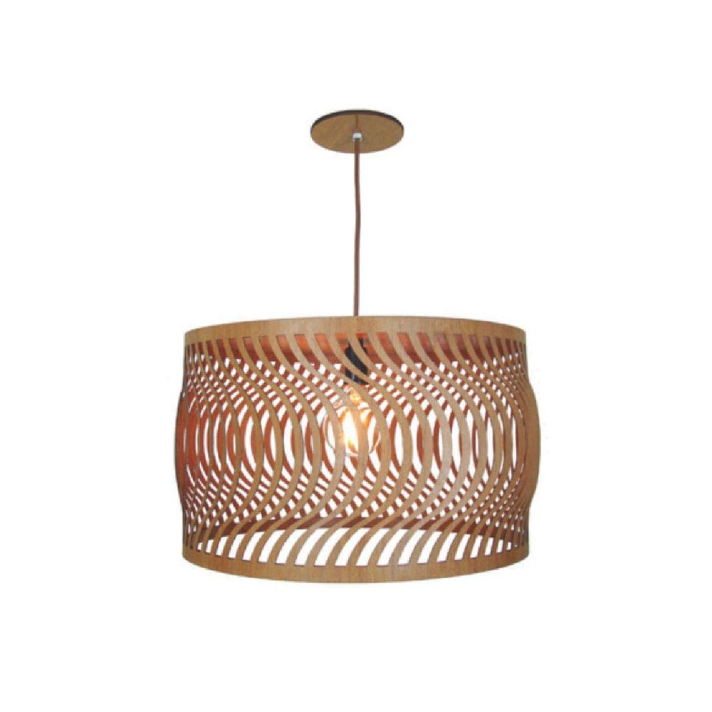 Luminária Pendente Em Madeira Imbuia Ondas 45Cm