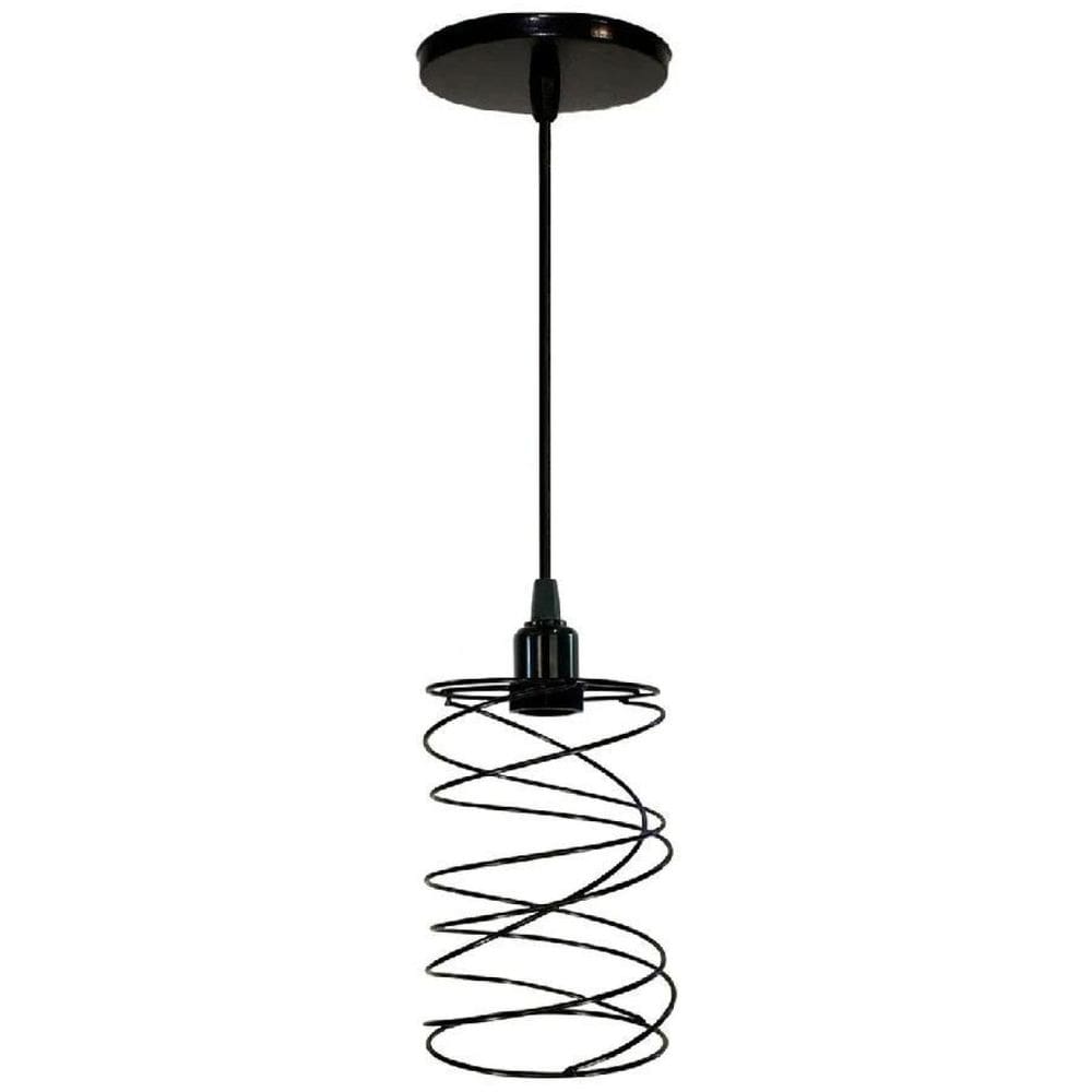 Lustre Luminária Pendente Aramado Retrô Mola - Preto