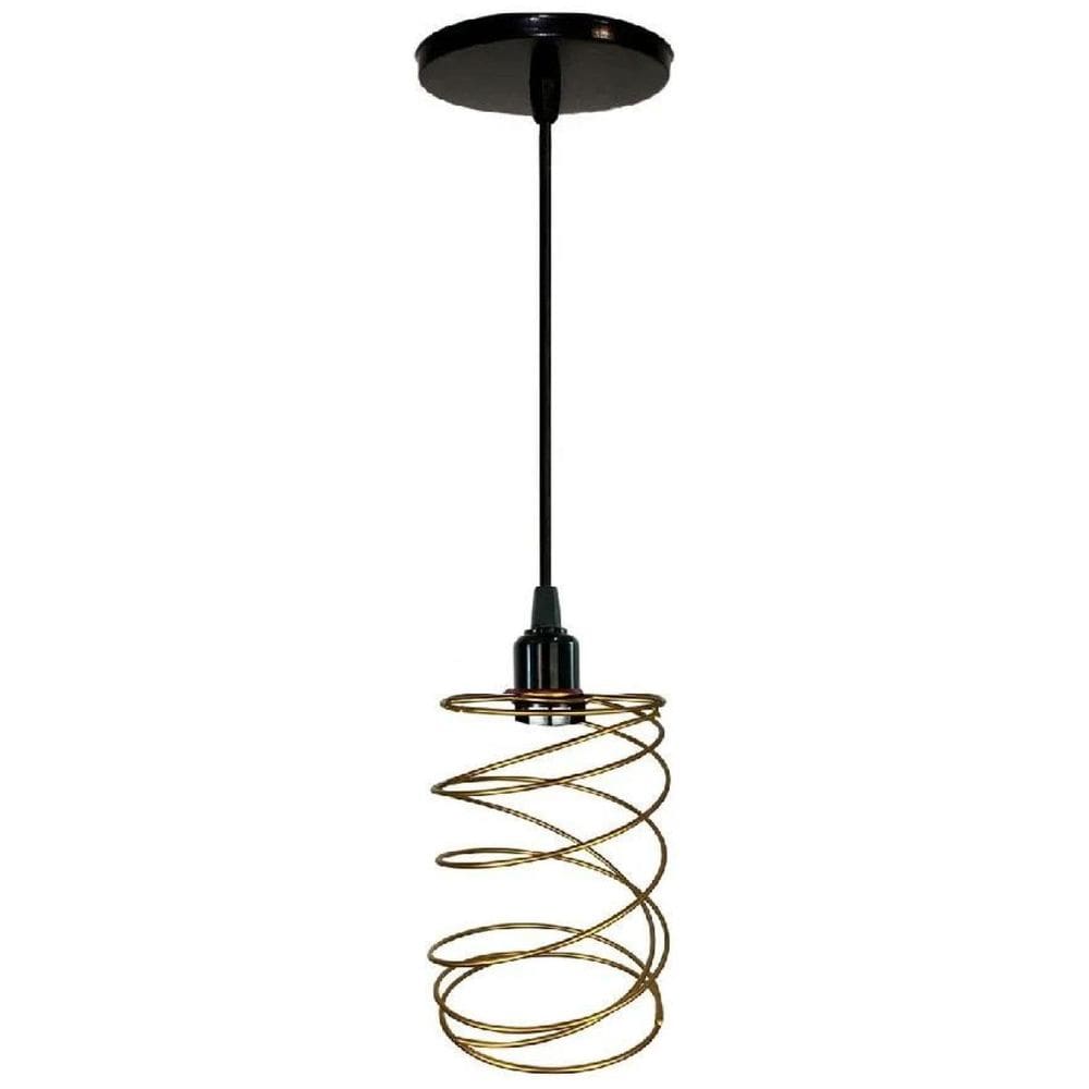 Lustre Luminária Pendente Aramado Retrô Mola - Dourado