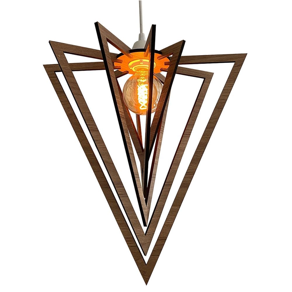 Lustre Luminária Pendente Teto Sala Balcão Pirâmide Carvalho