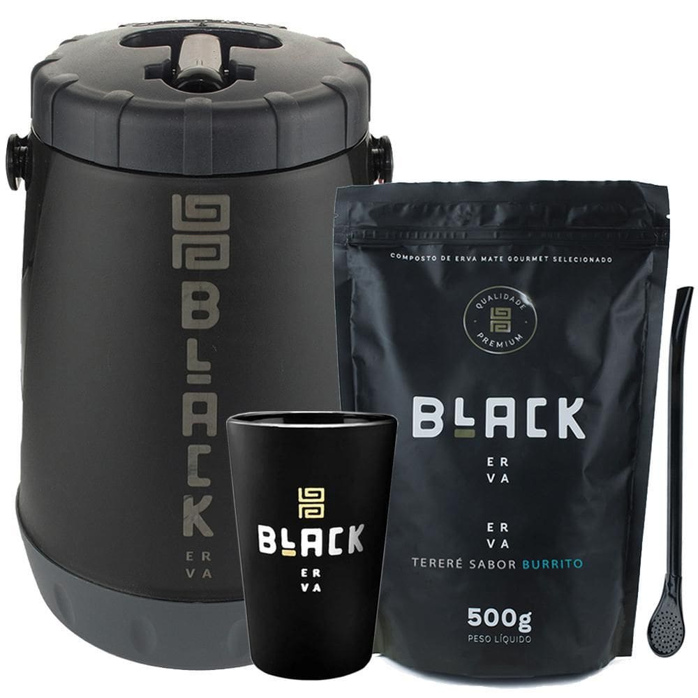Kit Tereré Black Erva Garrafa Cuia Bomba Erva Burrito
