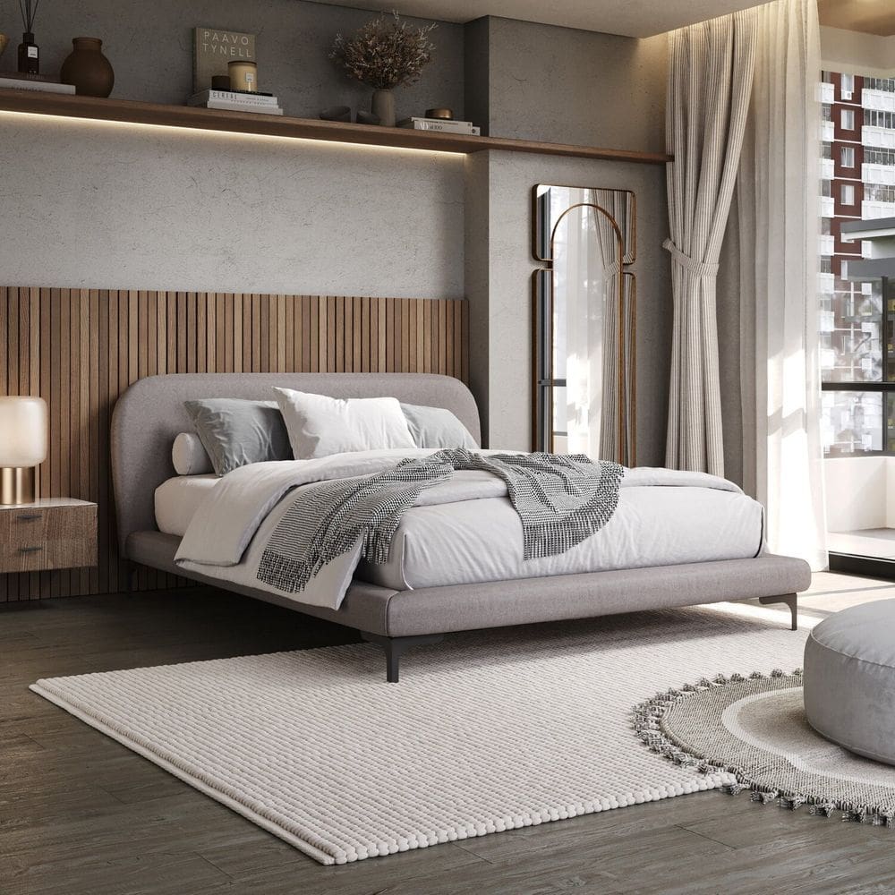 Cama King com Cabeceira Estofada Sun Cinza