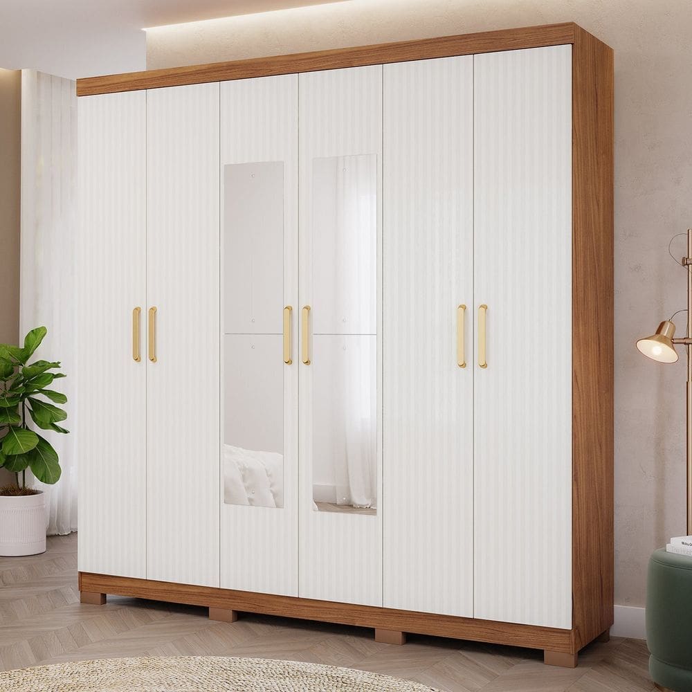 Guarda-roupa Casal 6 Portas com Pés e Espelhos 199cm 100% Mdf Paraty Espresso Móveis Cinamomo/Grafiatto