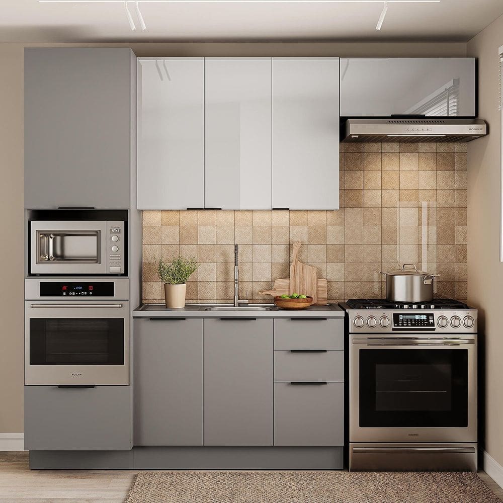 Cozinha Telasul Lumina 4 Peças com Paneleiro para Forno e Micro 7 Portas e 4 Gavetas Cinza