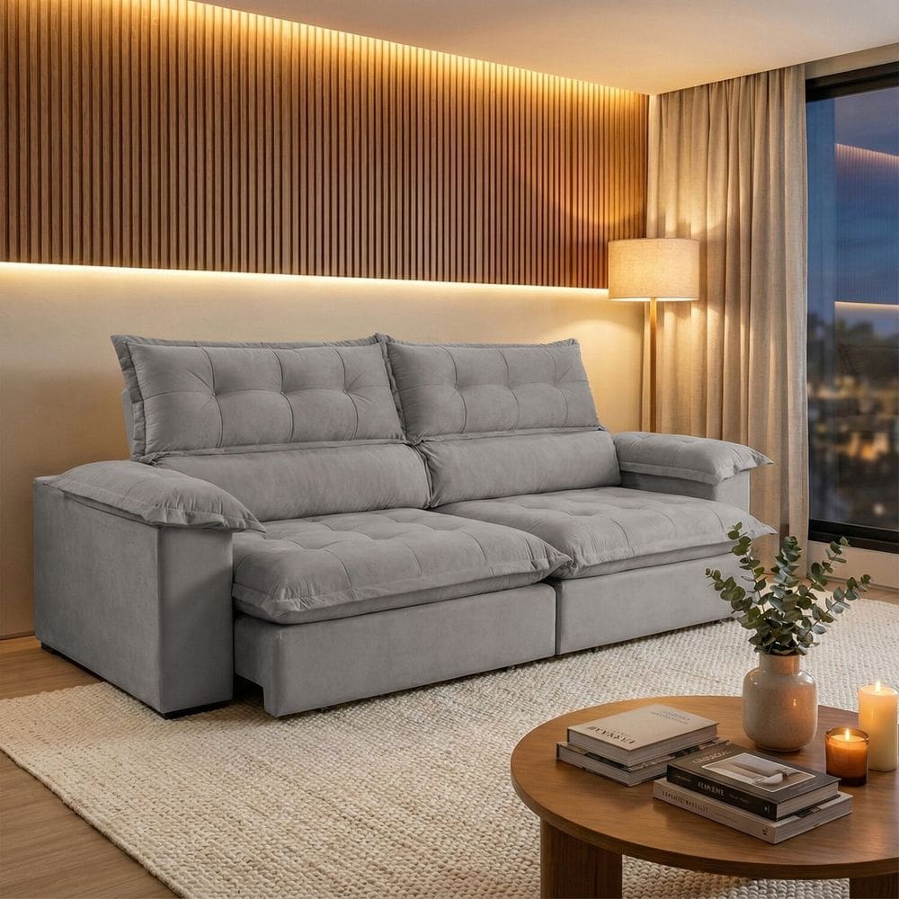 Estofado Retratil Reclinavel Cloud 2,70m Platinum Marrom