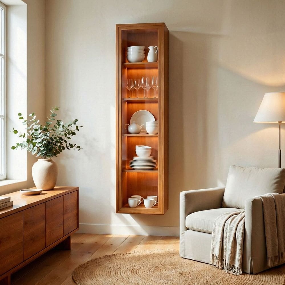 Cristaleira Suspensa com Led 100% Mdf Zeus Naturale