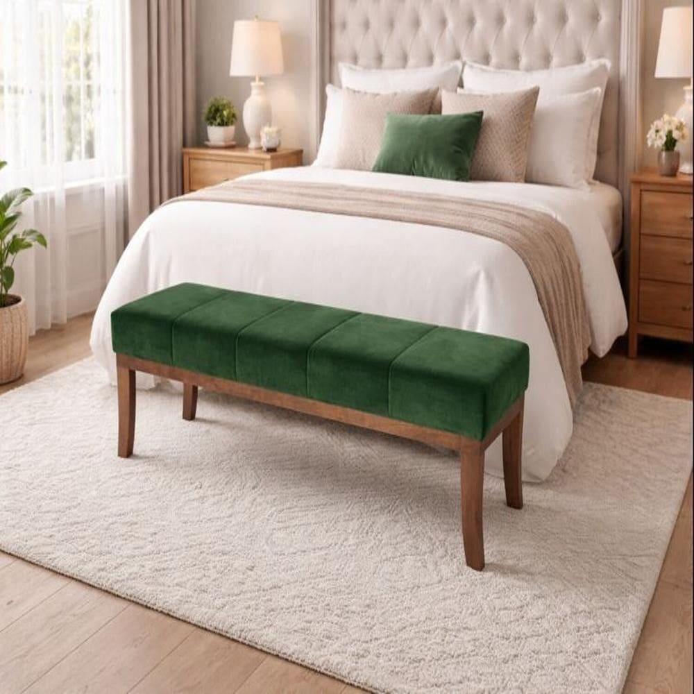 Puff em Veludo Verde 140 Cm Requadro Imbuia Lucia Verde