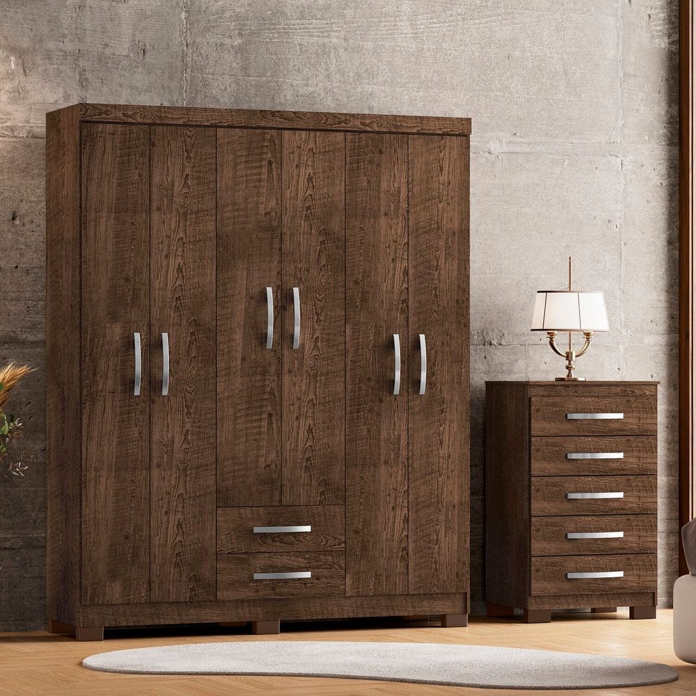 Guarda-Roupa Casal 6 Portas 2 Gavetas Cômoda 5 Gavetas Itapema Malbec