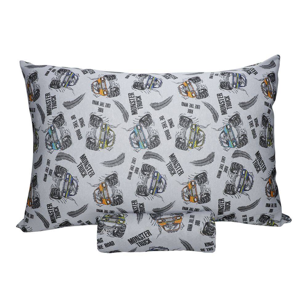 Jogo de Lençol Solteiro KazzaVip Malha Misto 70% Algodão e 30% Poliéster Estampado com Elástico 2 Peças Truk Road Gray Branco