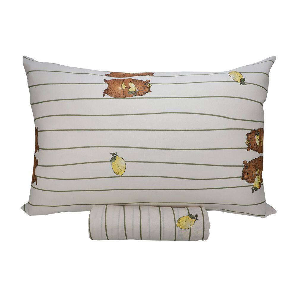 Jogo de Lençol Solteiro KazzaVip Malha Misto 70% Algodão e 30% Poliéster Estampado com Elástico 2 Peças Capivara Bege