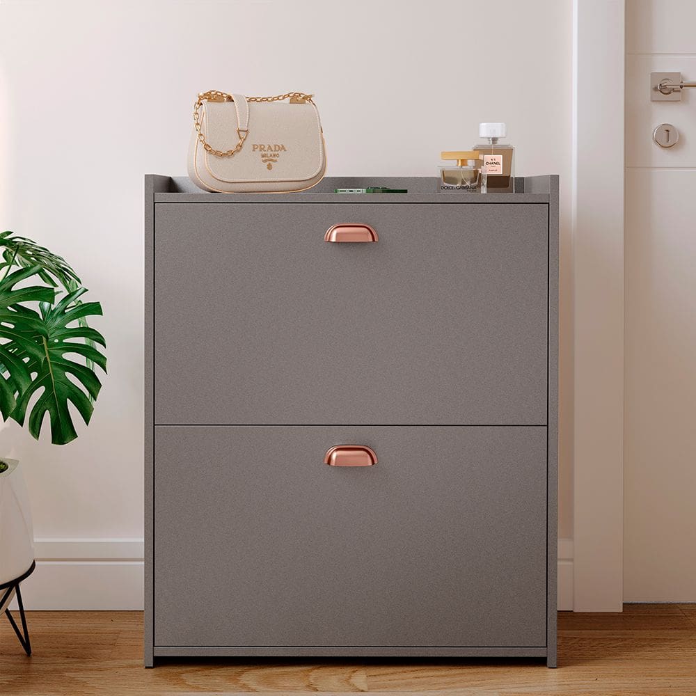 Sapateira Closet Vertical Organizadora 12 Pares Calçados Unissex Prateleira 2 Andares Gavetas Basculante Cinza Pérola - Lojas RPM