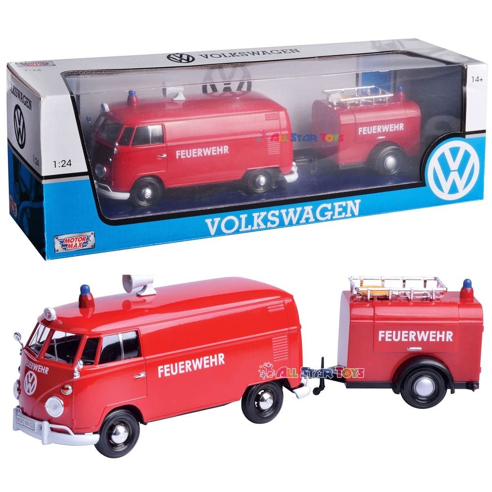 Modelo de carro fundido sob pressão Volkswagen Tipo 2 (T1) Fire Van 1/24
