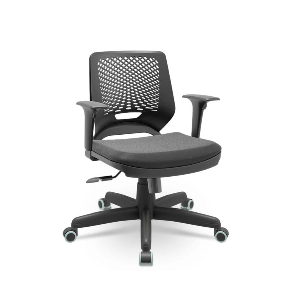 Cadeira Escritório Beezi Giratória PU Vinil Preto Braços Reguláveis Plaxmetal