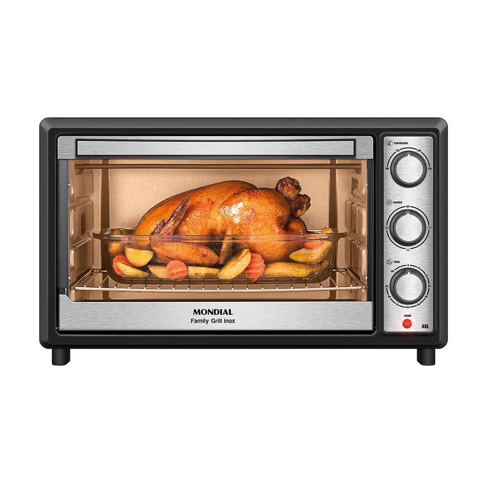 Forno Elétrico Mondial Family Grill 48L FRN-48-BI Preto/Inox Até 250°C com Grill Dourador 220v