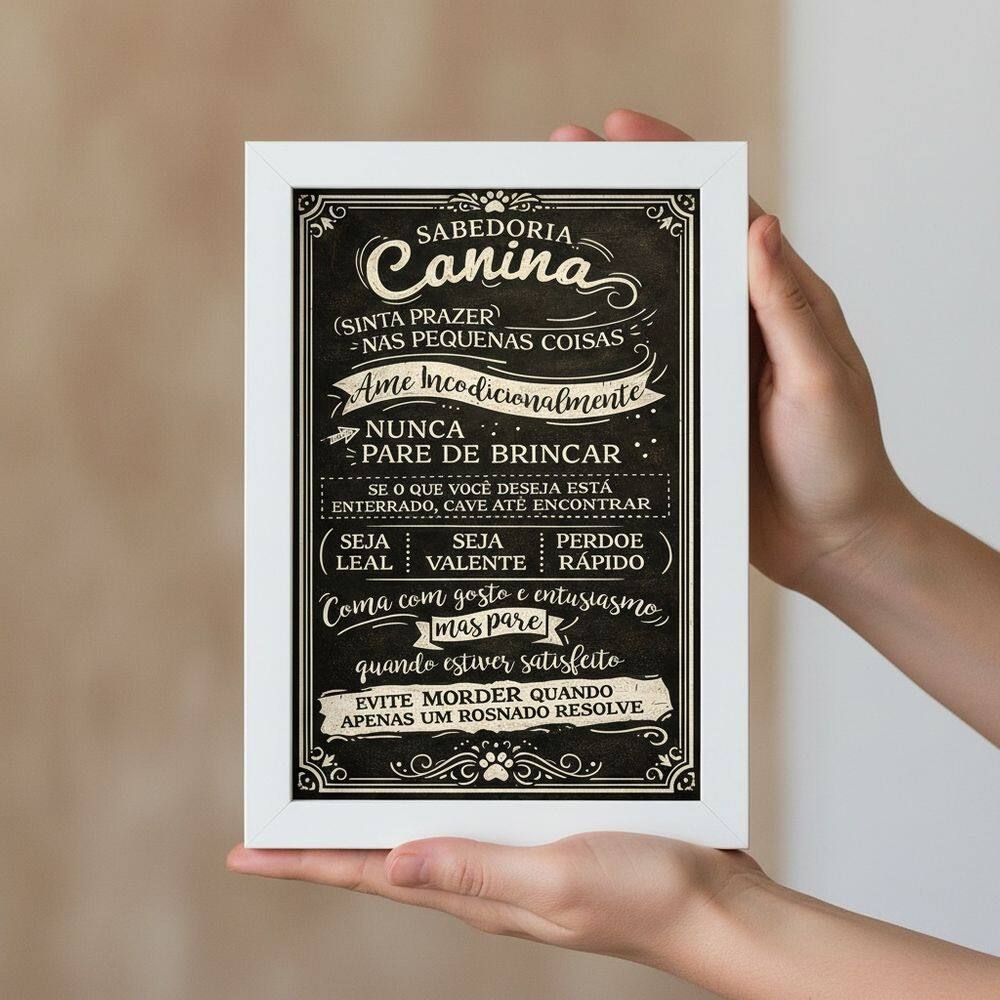 Quadro Decor Sabedoria Canina 33x24cm Mold Preta Vidro