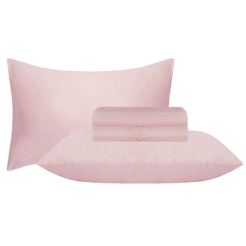 Jogo de Cama Duplo Casal 4 Peças Percal 180 Fios Rosa Sonhare Prata