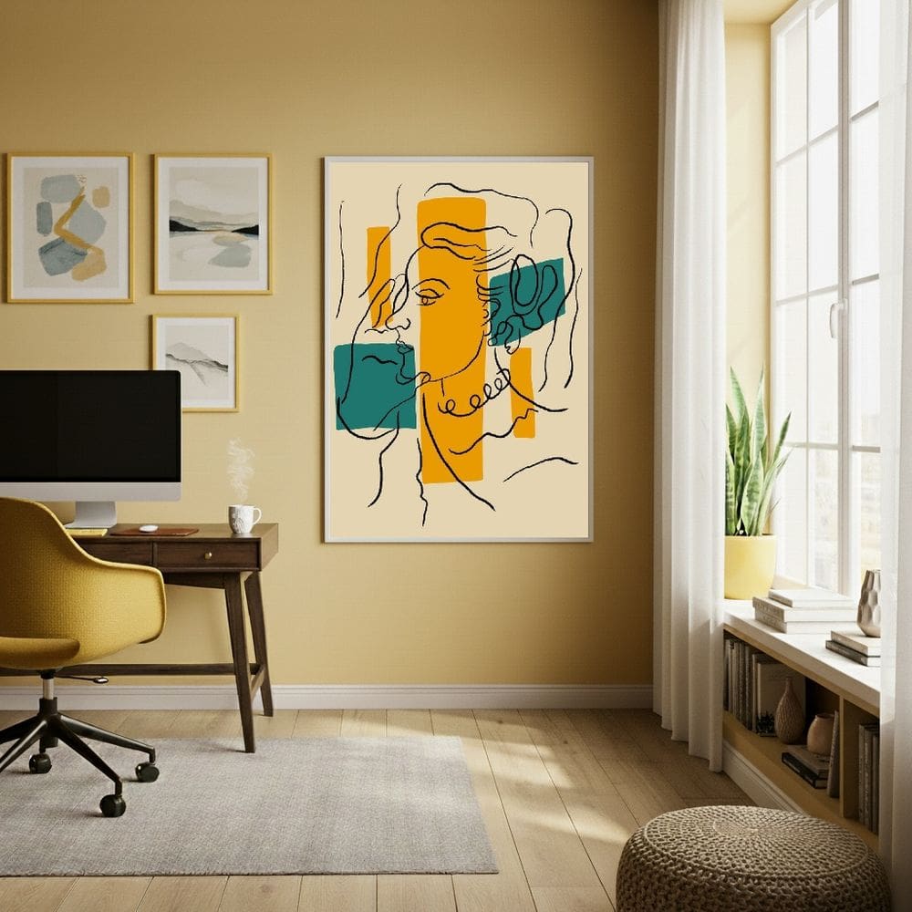 Quadro Decor Mulher Em Line Art 70x50cm Mold Branca