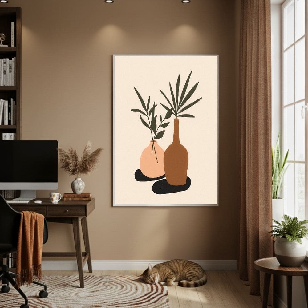 Quadro Decorativo Vasos Cor Marrom 70x50cm Mold Branca