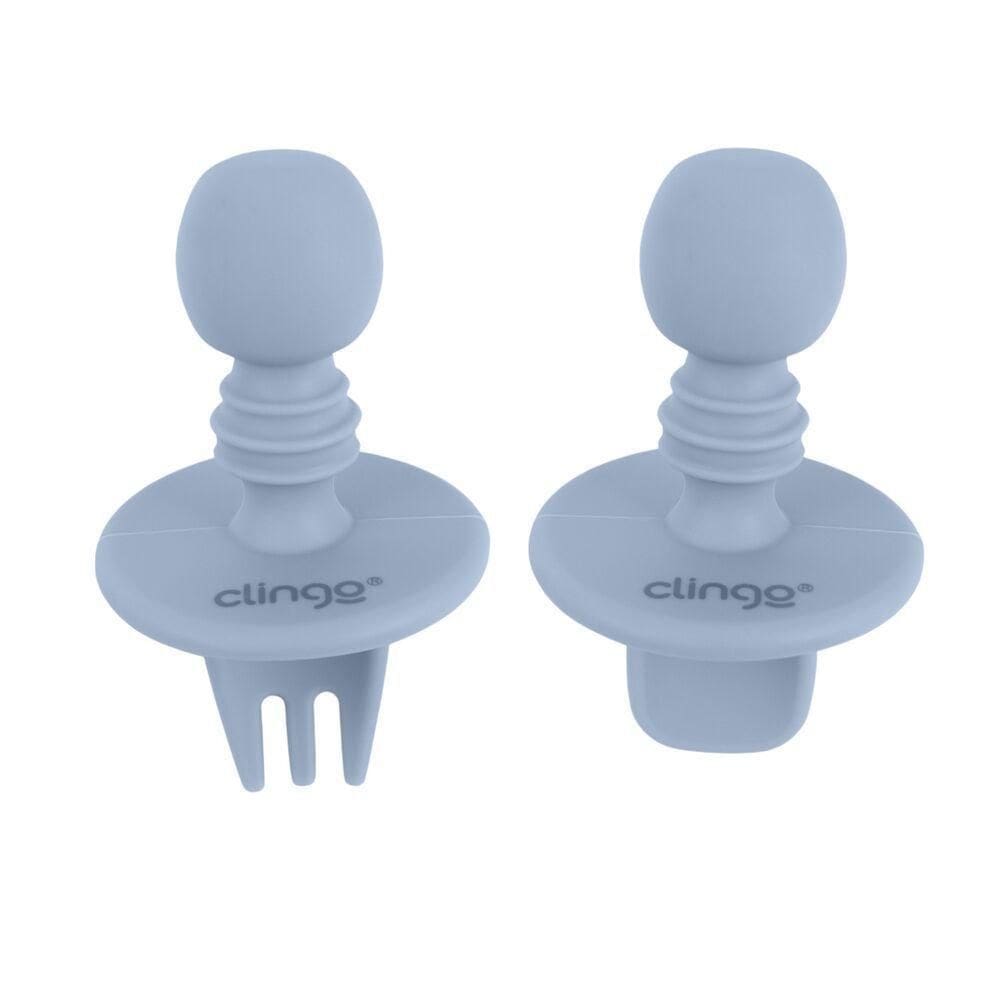Talheres Flex De Silicone Azul – Seguros Para Bebês Com Escudo Limitador